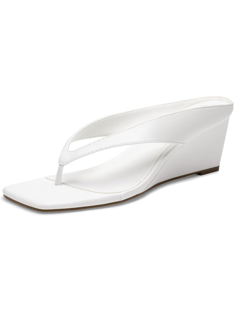 Women's Flip Flop White Low Wedge Heeled Sandals Open Square Toe For Summer
